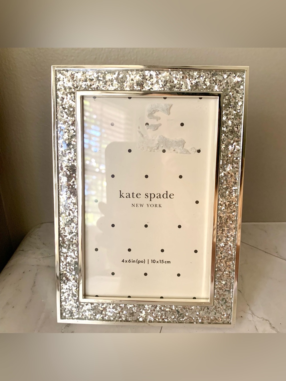 Kate Spade New York X LENOX Sitting Pretty Silver Glitter Edges 4x6 Photo Frame
